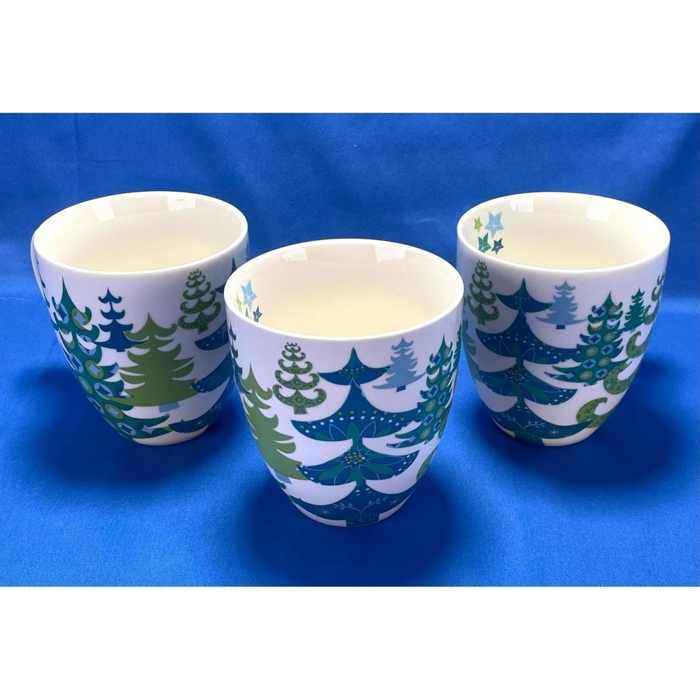 Starbucks Holiday Christmas Tree Mug Set 3 Green Blue 2006 17 Oz Coffee Cups